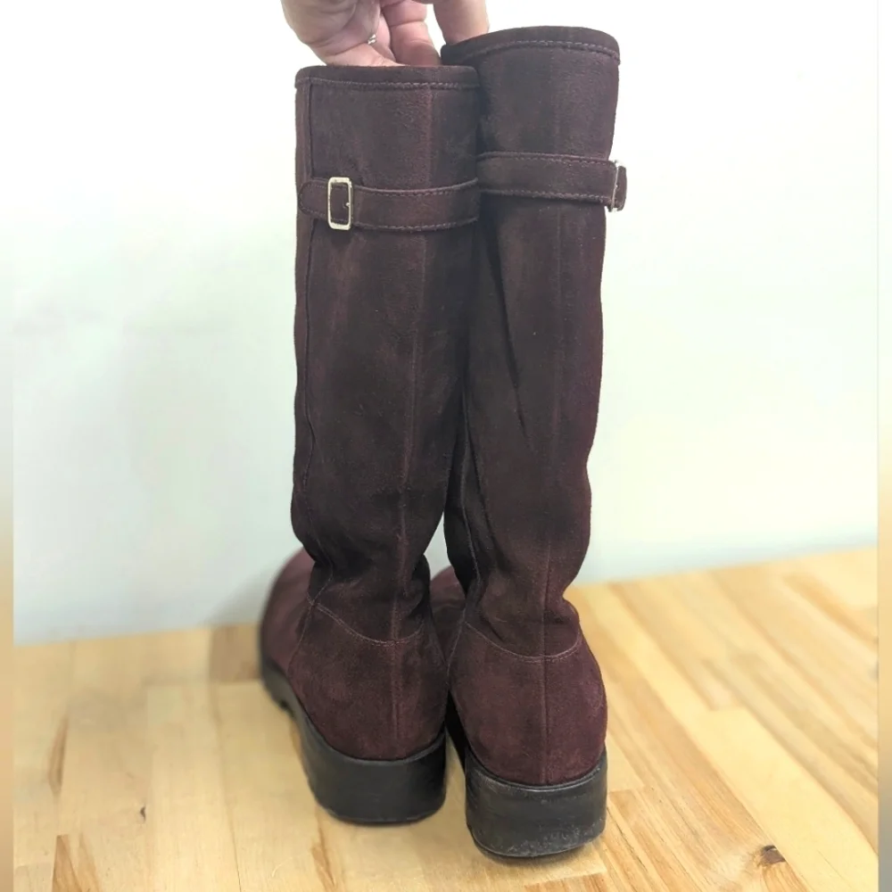 Bally Tall Suede shearling Boots Maroon Apres Ski Designer 36 5.5 / 6 Lug Soles
